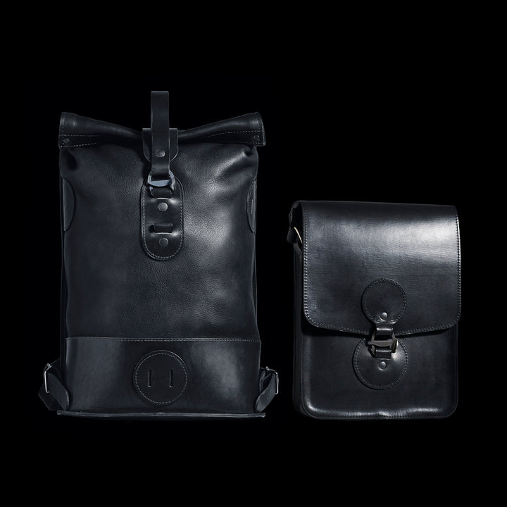Black Small Fold Top – Leather Backpack