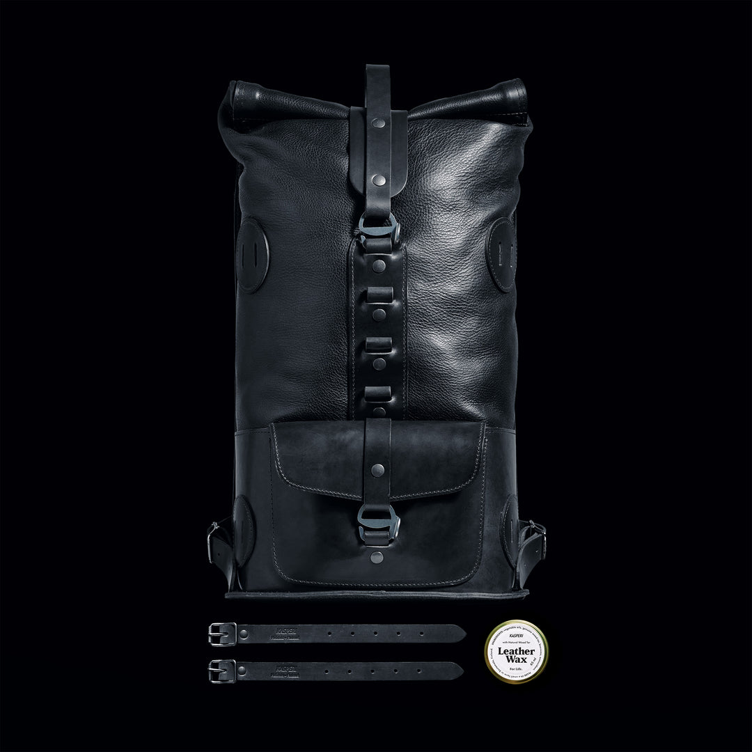 Black Fold Top – Sac à dos en cuir