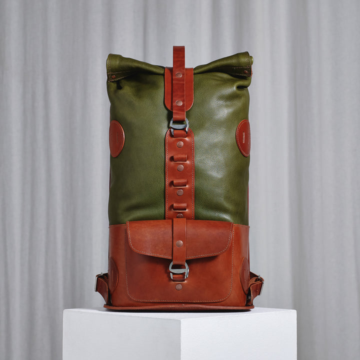 Précommande – Fold Top Olive & Brown – Sac à dos en cuir