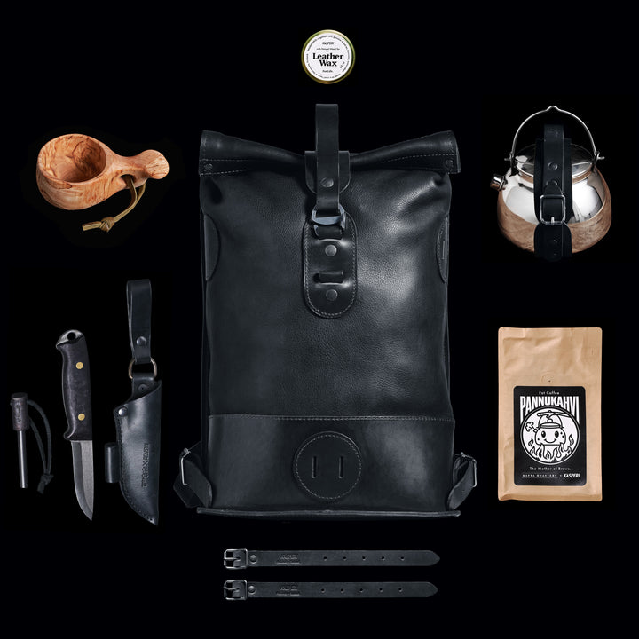 Black Small Fold Top – Leather Backpack