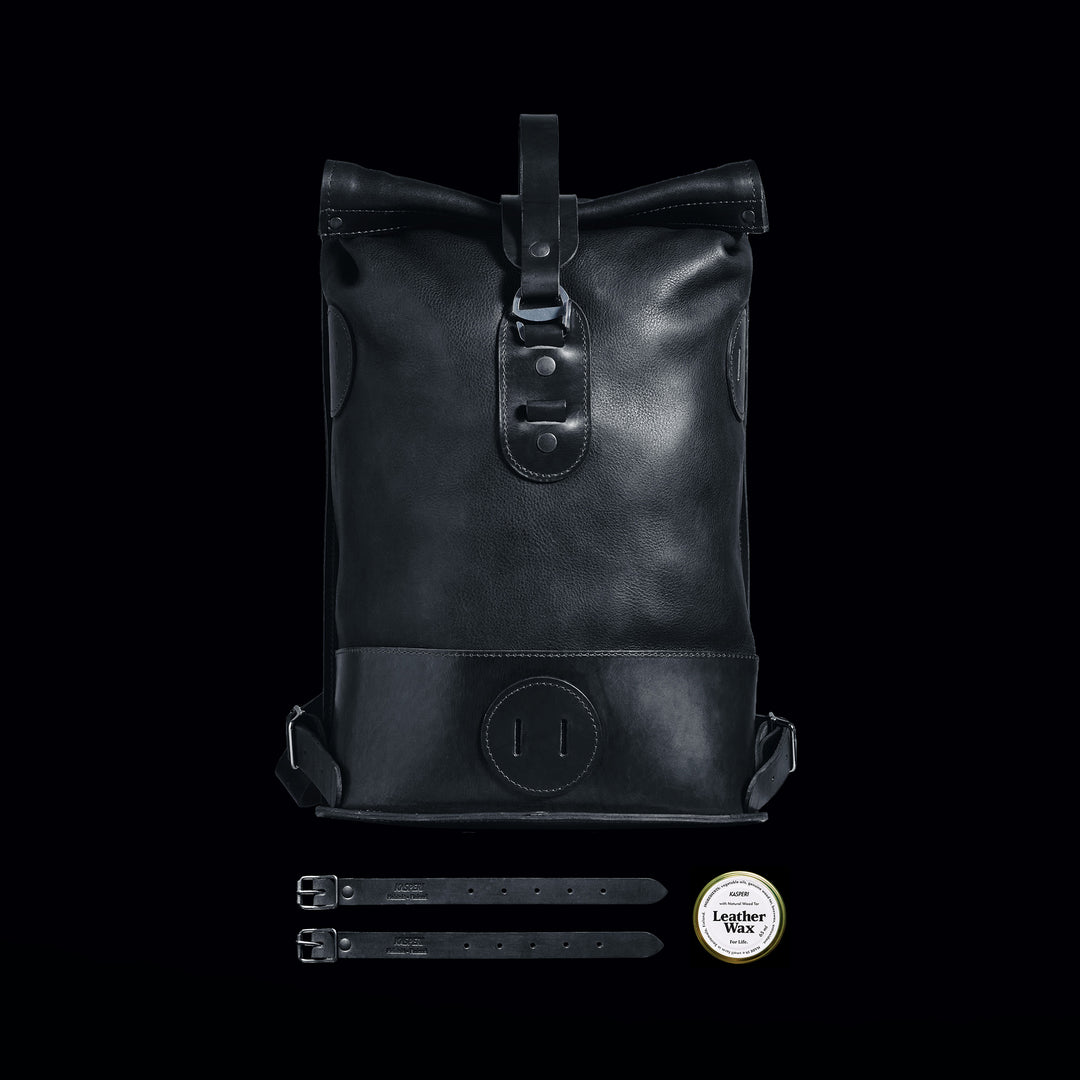 Black Small Fold Top – Leder Rucksack