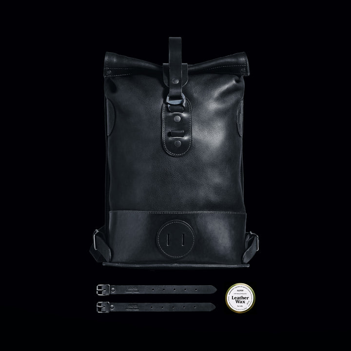 Black Small Fold Top – Leather Backpack
