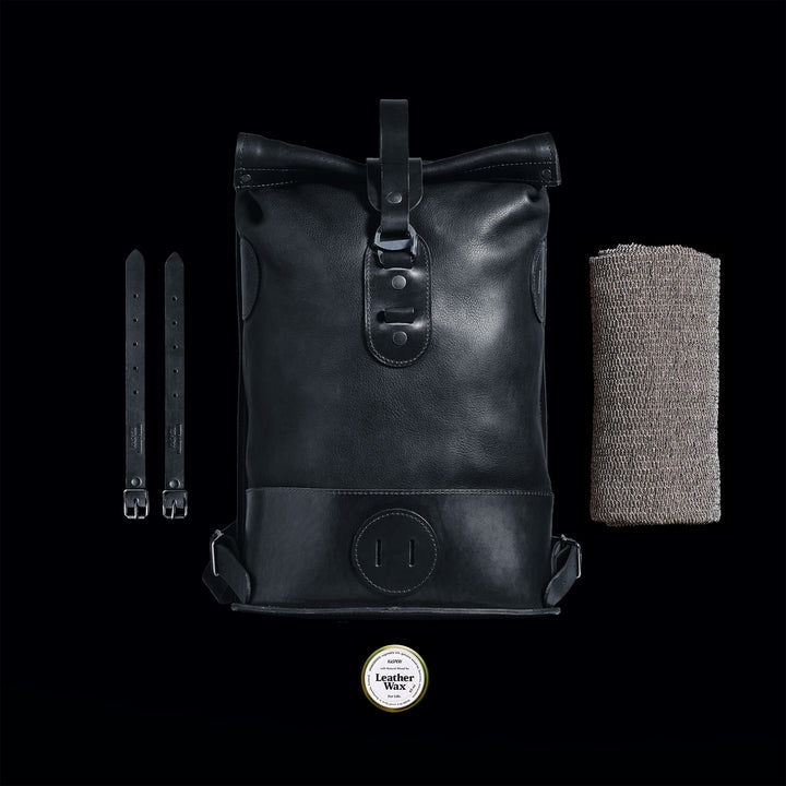 Black Small Fold Top – Leather Backpack