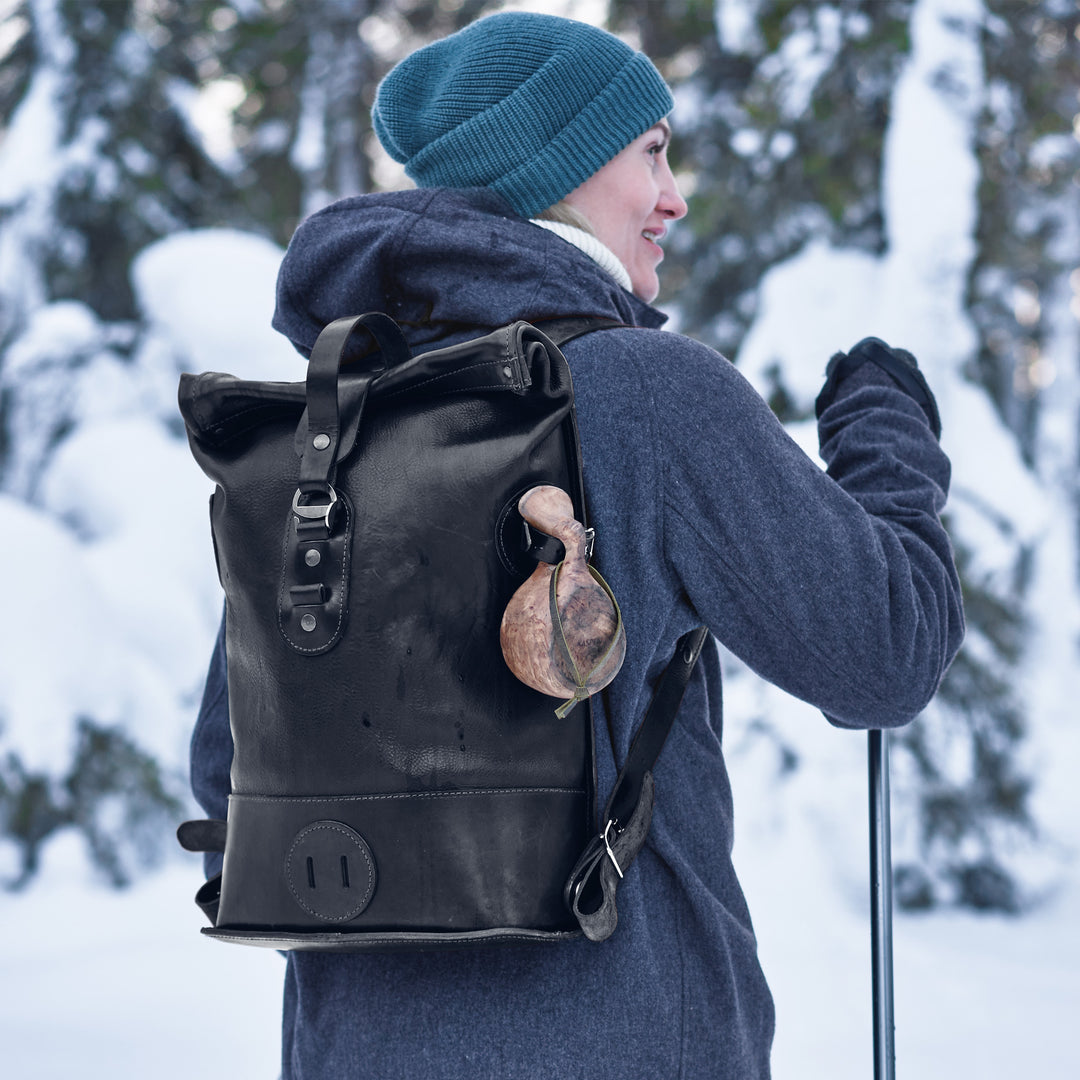 Black Small Fold Top – Leder Rucksack