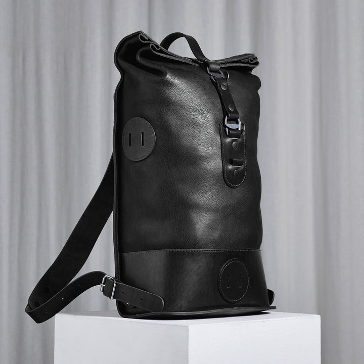 Black Small Fold Top – Leather Backpack