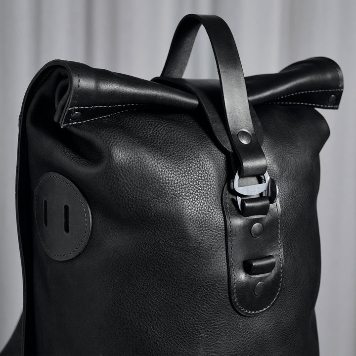 Black Small Fold Top – Leather Backpack
