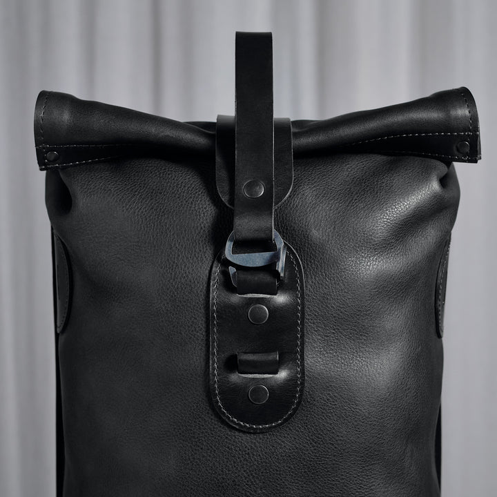 Black Small Fold Top – Leather Backpack