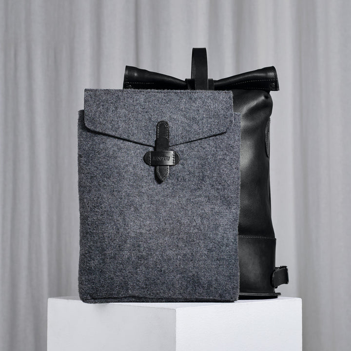 Black Small Fold Top – Leather Backpack