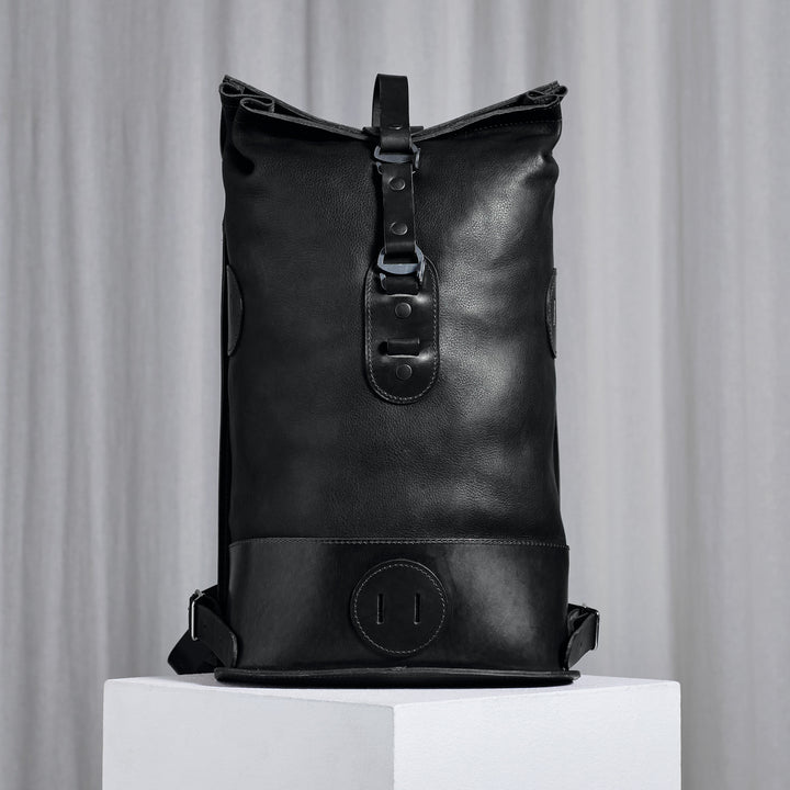 Black Small Fold Top – Leather Backpack