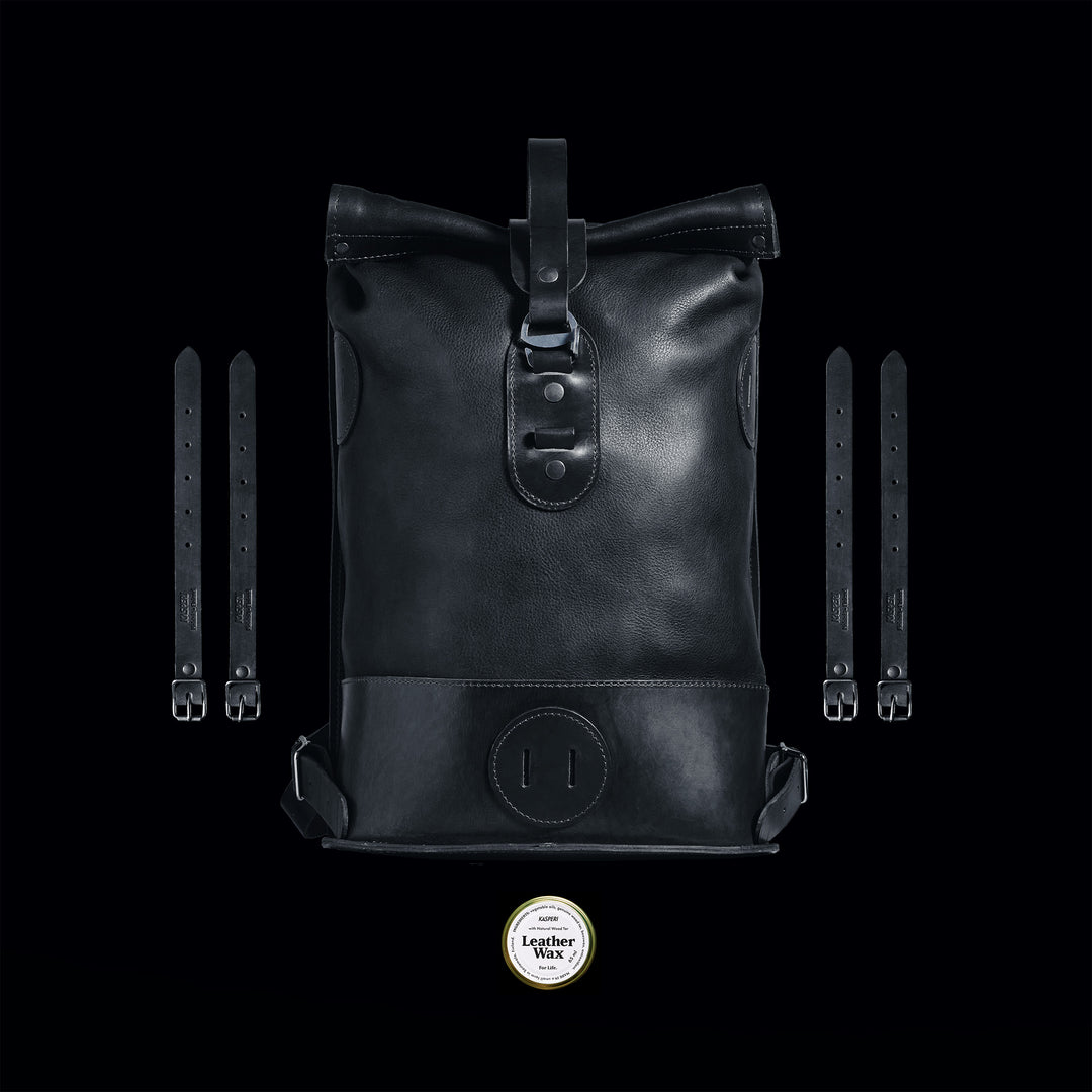 Black Small Fold Top – Leder Rucksack