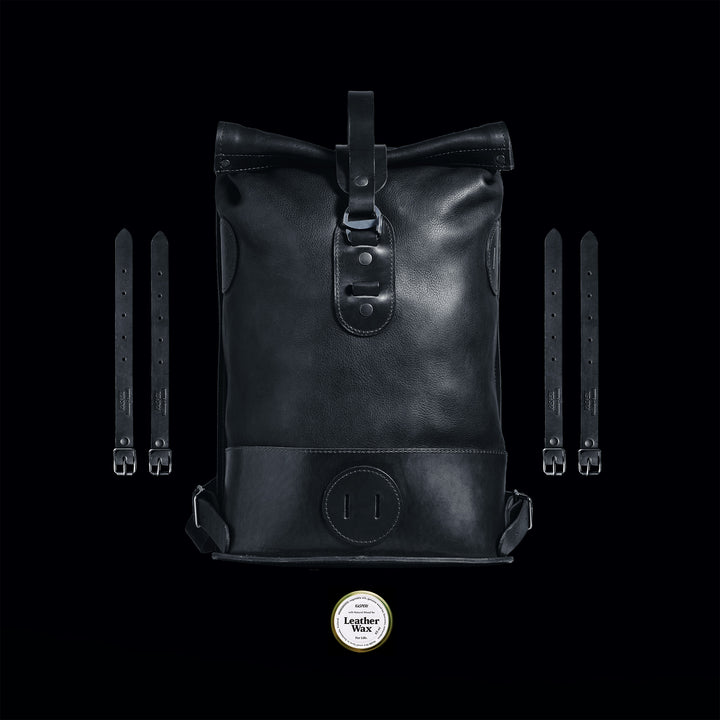 Black Small Fold Top – Leather Backpack