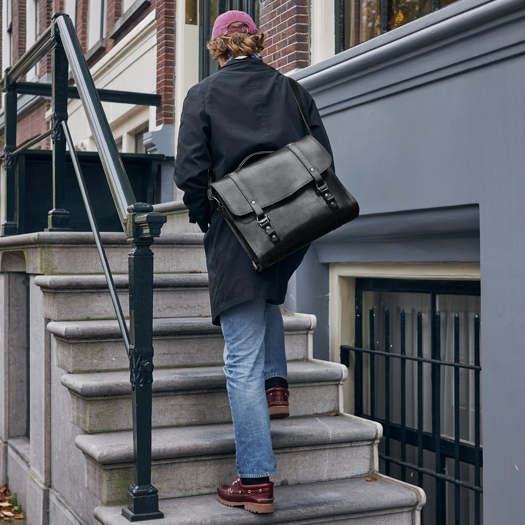 Pre-order – Attaché – Black Leather Satchel