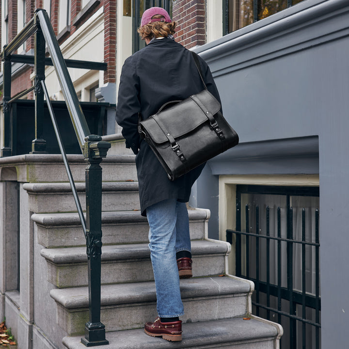 Pre-order – Attaché – Black Leather Satchel