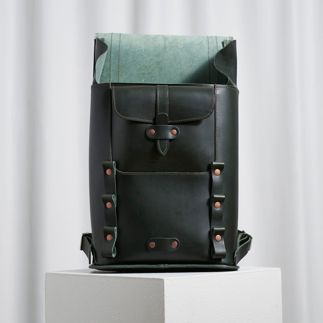 black and green leather backpack Elm Plant Expanding center gusset New Michael Kors running green