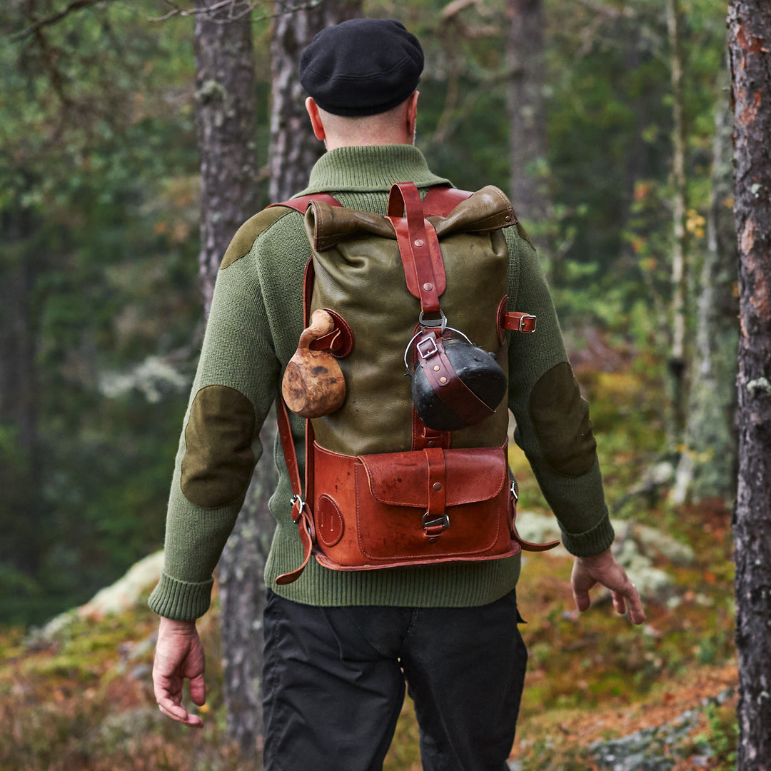 Pre-order – Fold Top Olive & Brown – Leather Backpack