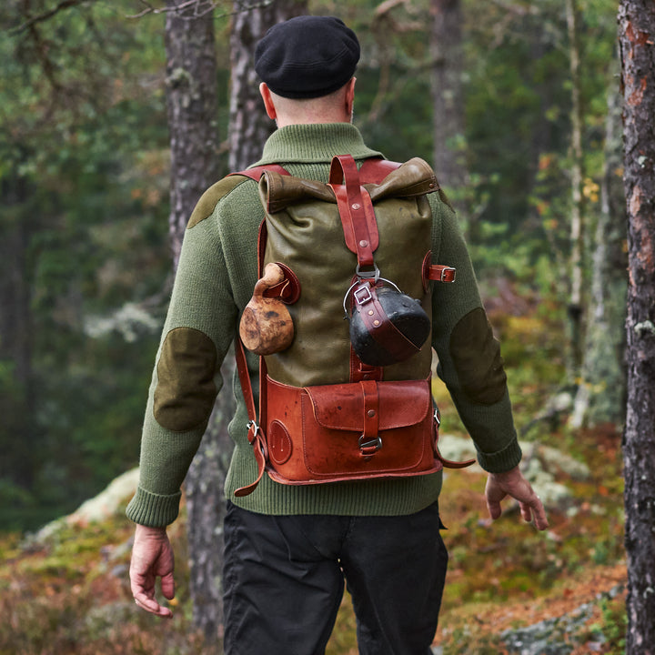 Pre-order – Fold Top Olive & Brown – Leather Backpack