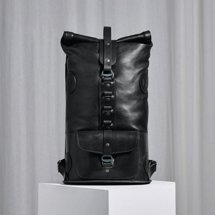 Pre-order – Black Fold Top – Leather Backpack