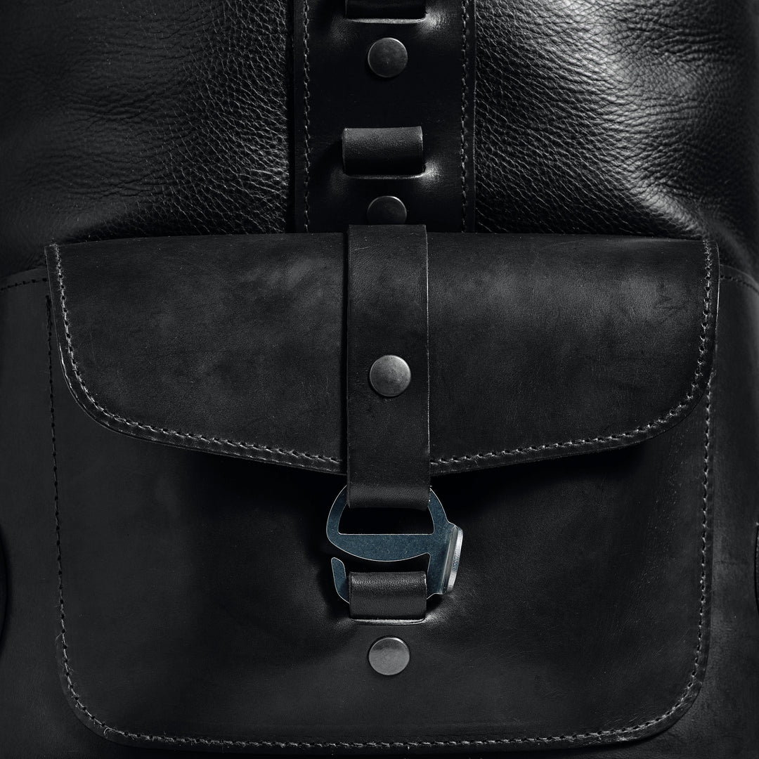 Pre-order – Black Fold Top – Leather Backpack