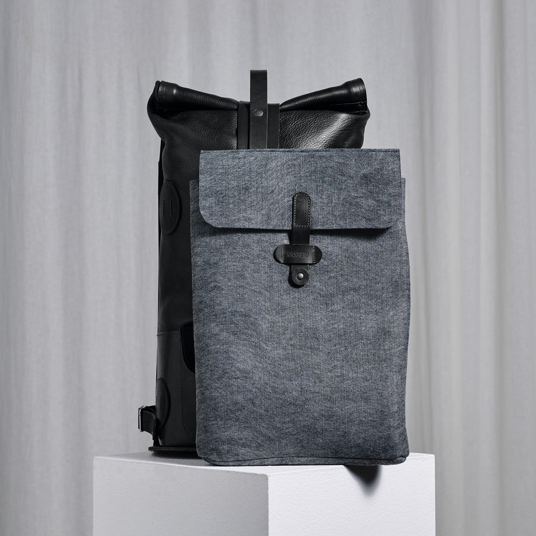Pre-order – Black Fold Top – Leather Backpack