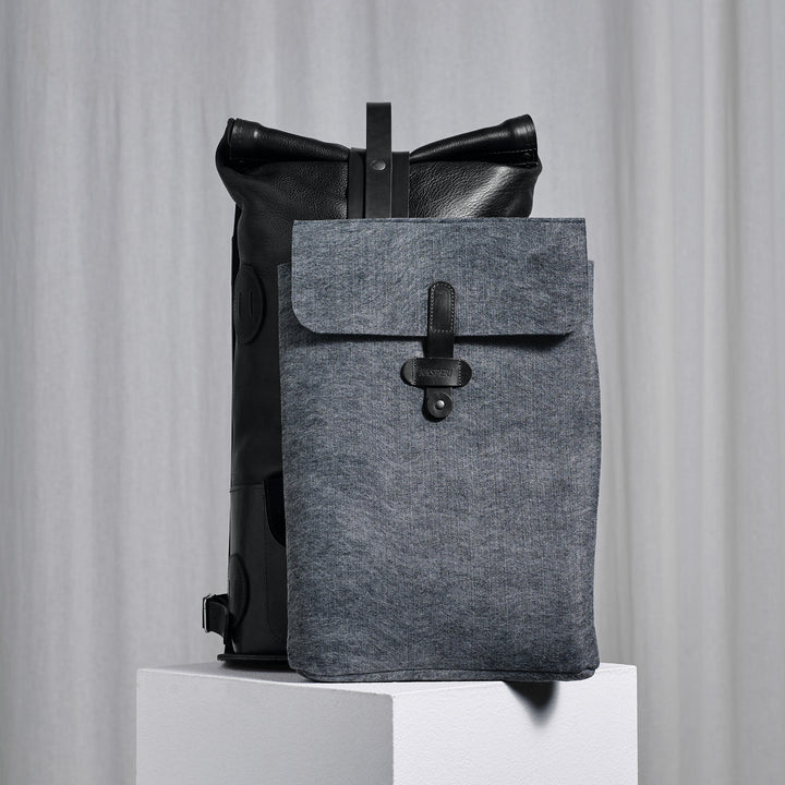 Pre-order – Black Fold Top – Leather Backpack