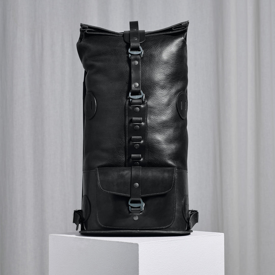 Pre-order – Black Fold Top – Leather Backpack
