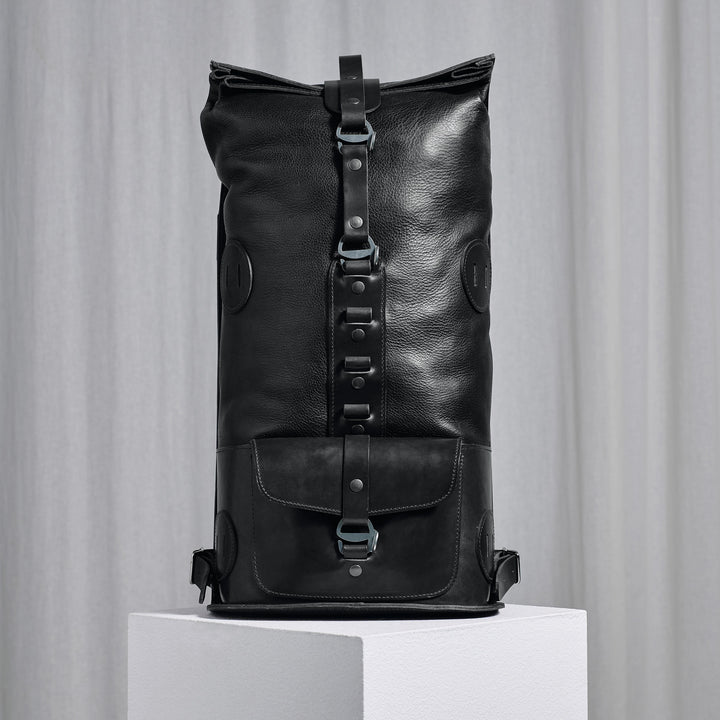 Pre-order – Black Fold Top – Leather Backpack