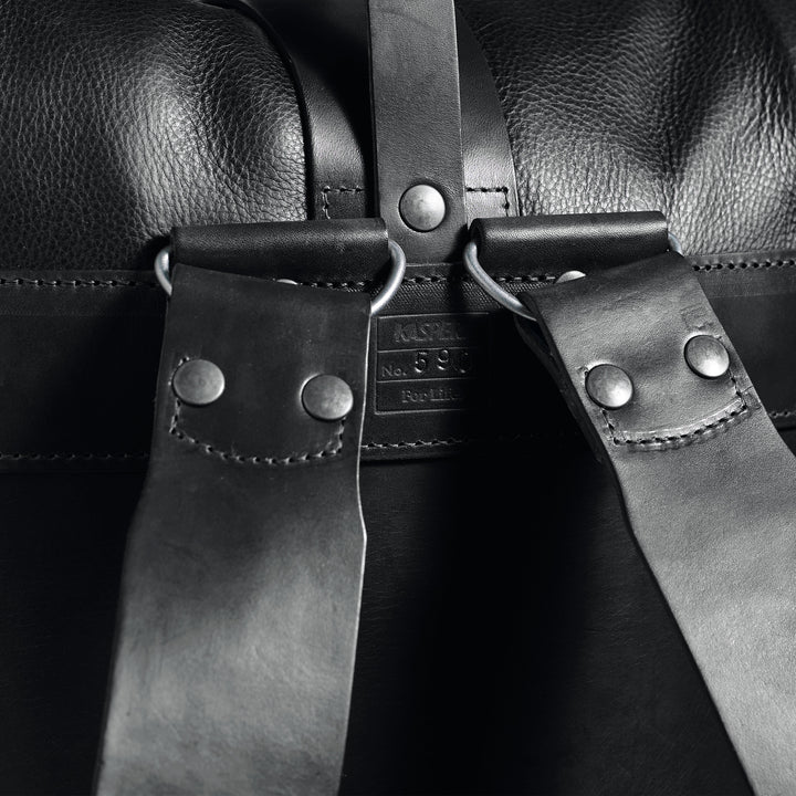 Pre-order – Black Fold Top – Leather Backpack