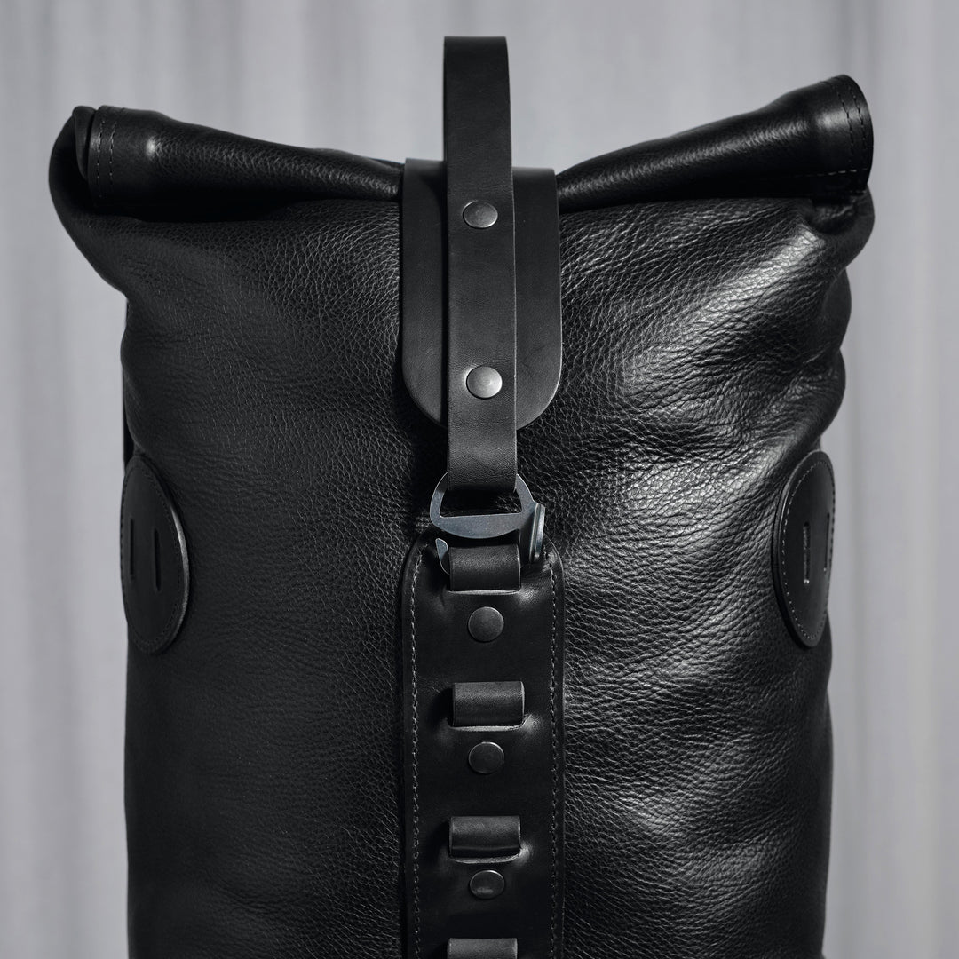 Pre-order – Black Fold Top – Leather Backpack