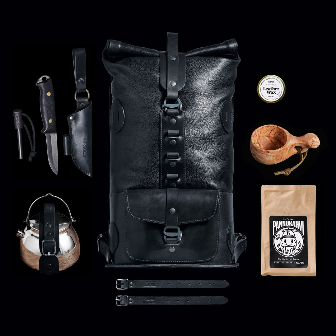 Pre-order – Black Fold Top – Leather Backpack