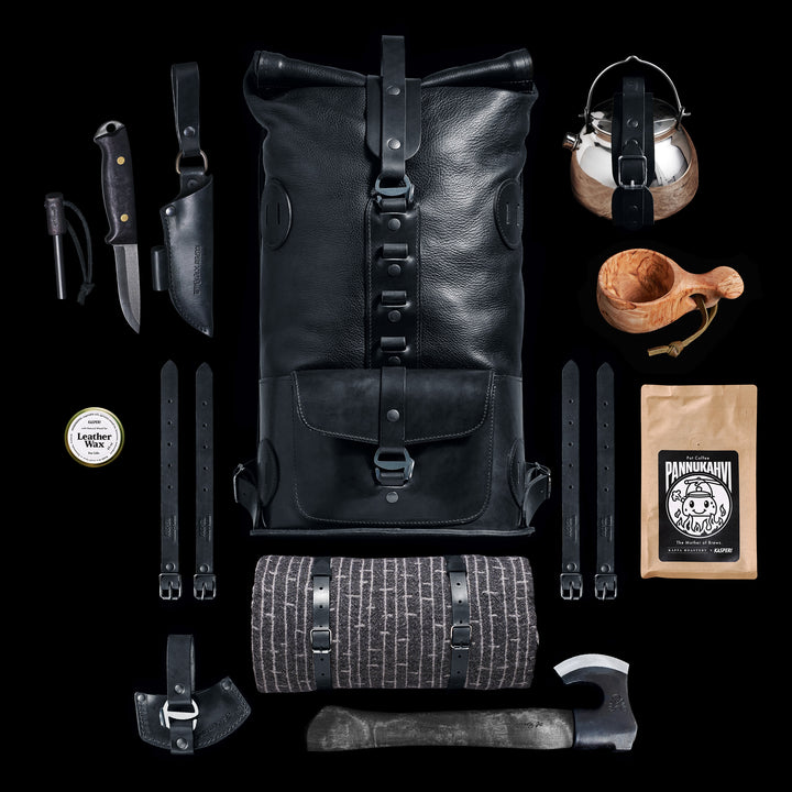 Pre-order – Black Fold Top – Leather Backpack