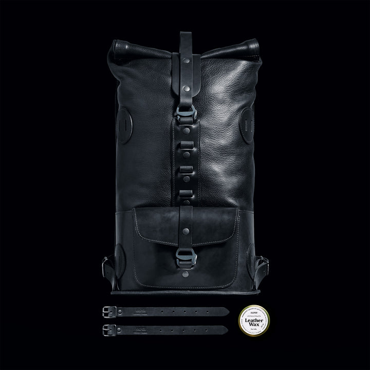 Pre-order – Black Fold Top – Leather Backpack