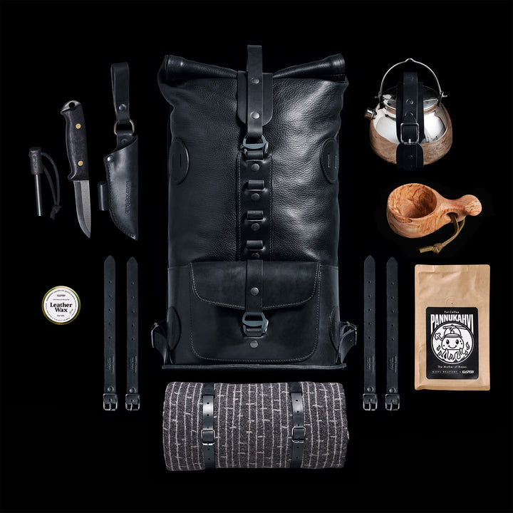 Pre-order – Black Fold Top – Leather Backpack