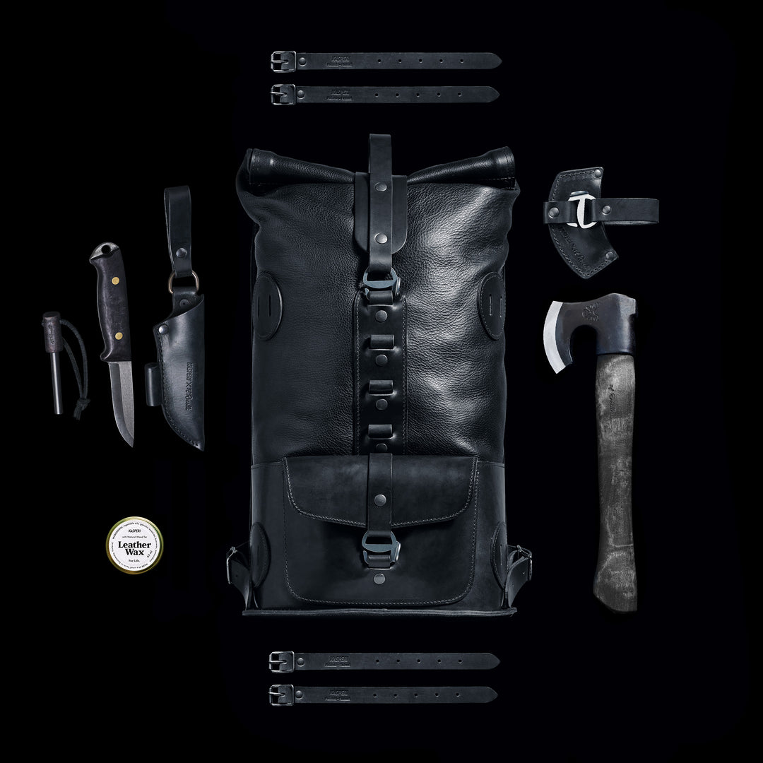 Pre-order – Black Fold Top – Leather Backpack