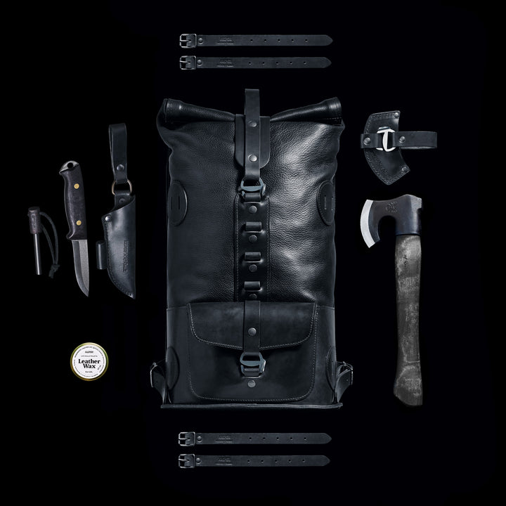 Pre-order – Black Fold Top – Leather Backpack