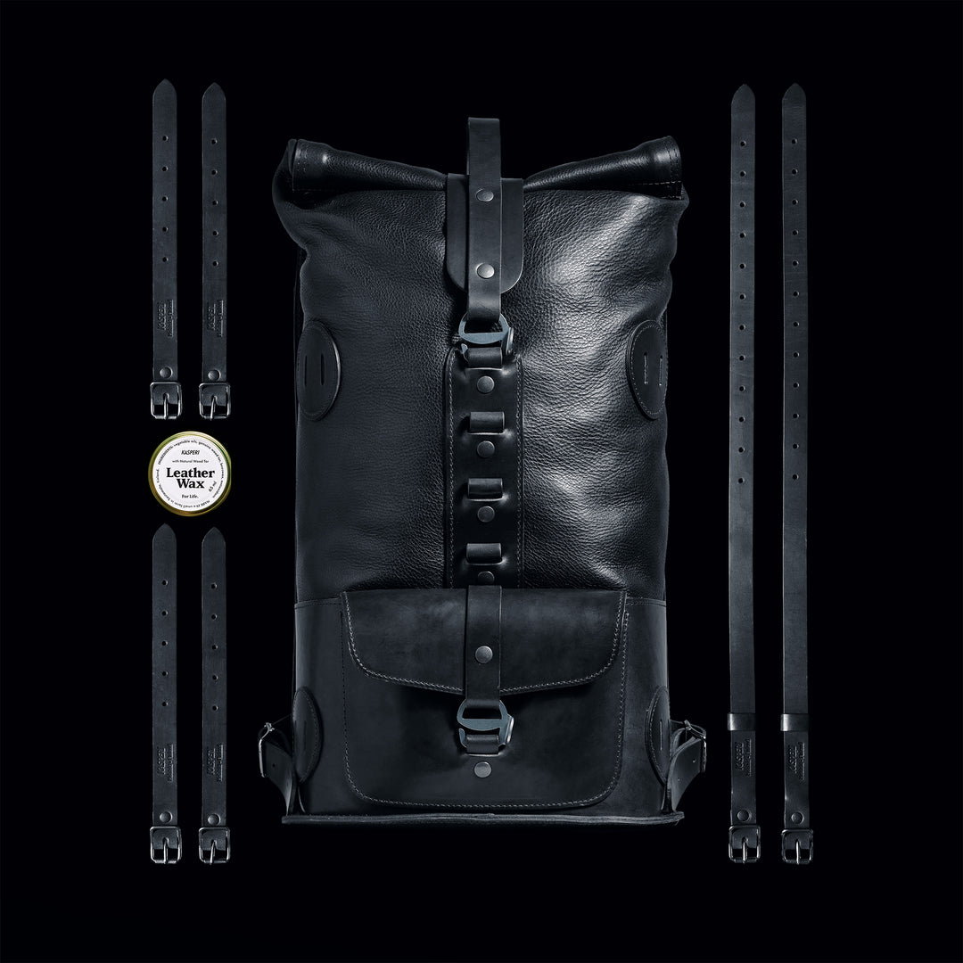 Pre-order – Black Fold Top – Leather Backpack