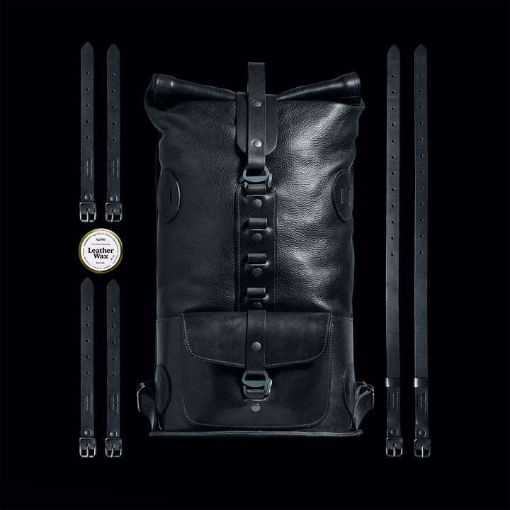 Pre-order – Black Fold Top – Leather Backpack