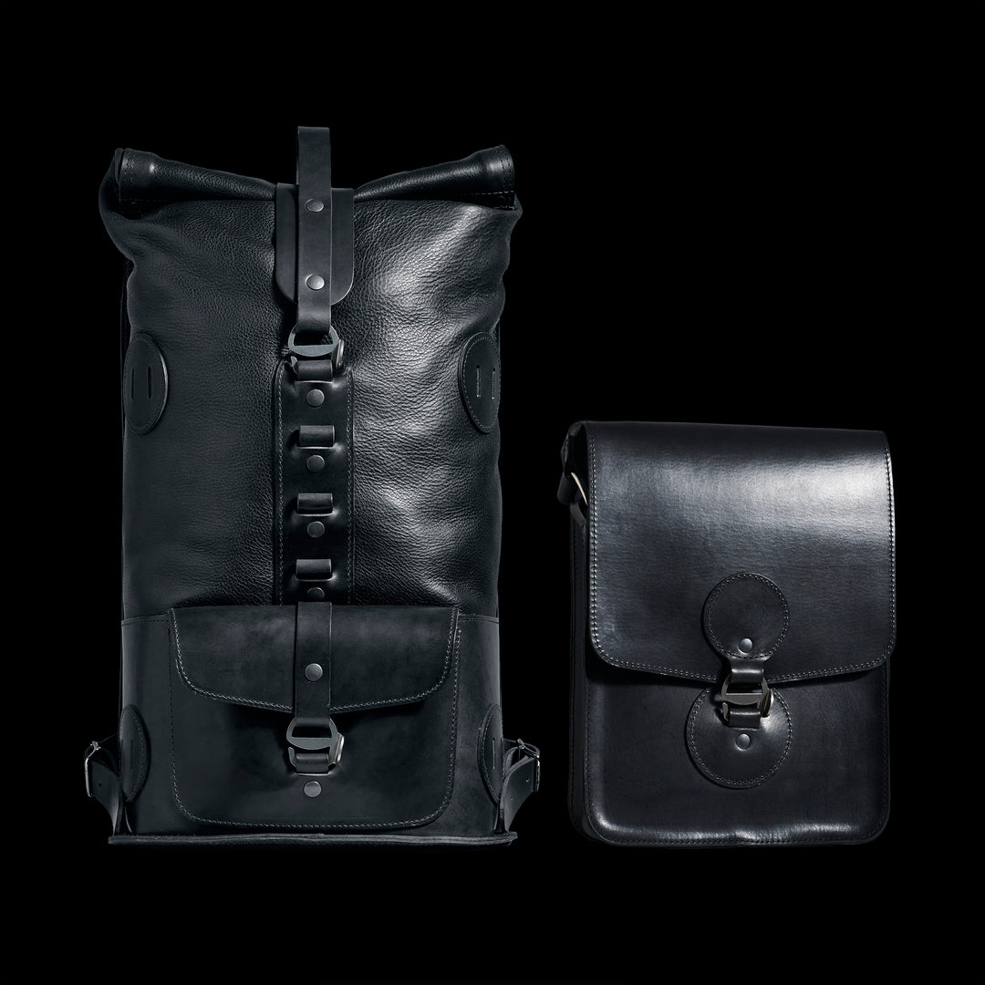 Pre-order – Black Fold Top – Leather Backpack