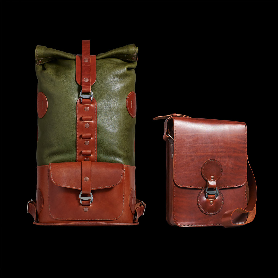 Pre-order – Fold Top Olive & Brown – Leather Backpack
