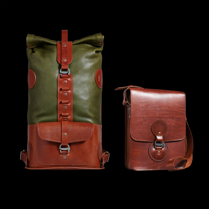 Pre-order – Fold Top Olive & Brown – Leather Backpack
