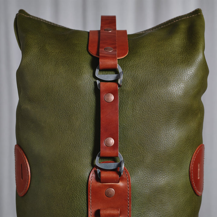 Pre-order – Fold Top Olive & Brown – Leather Backpack