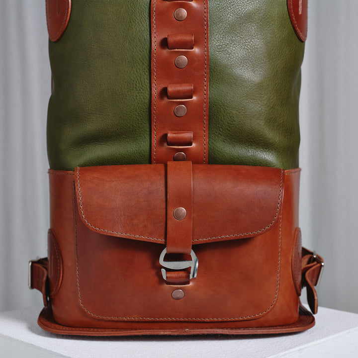 Pre-order – Fold Top Olive & Brown – Leather Backpack