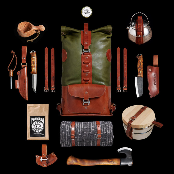 Pre-order – Fold Top Olive & Brown – Leather Backpack