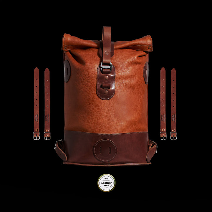 Small Fold Top – Leather Backpack in Honey & Brown