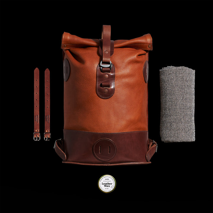 Small Fold Top – Leather Backpack in Honey & Brown
