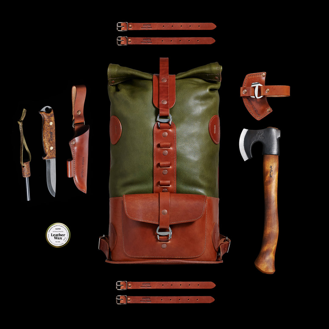 Pre-order – Fold Top Olive & Brown – Leather Backpack