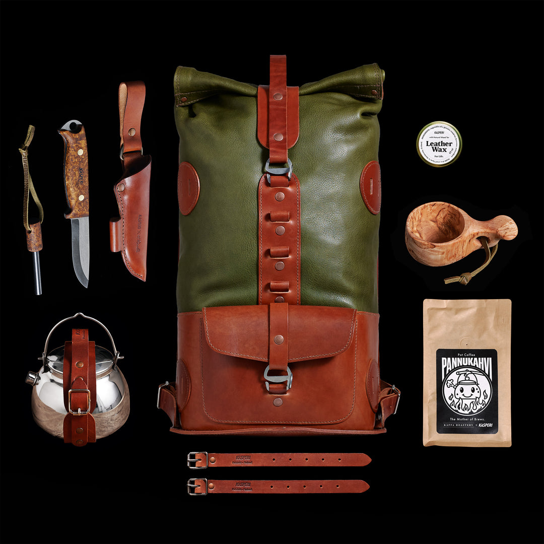 Pre-order – Fold Top Olive & Brown – Leather Backpack