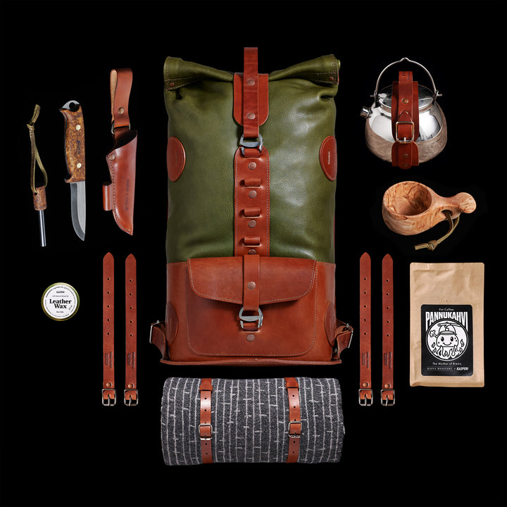 Pre-order – Fold Top Olive & Brown – Leather Backpack