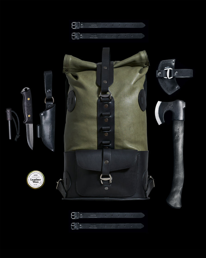 Vorbestellung – S.10 Fold Top – Lederrucksack in Sage &amp; Black 
