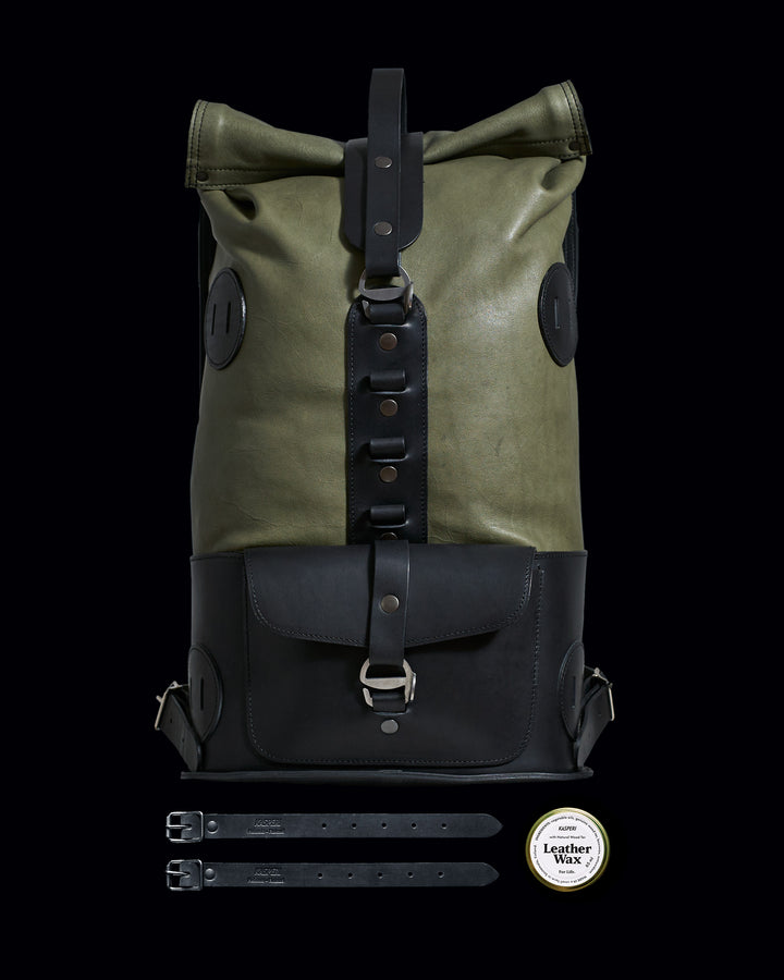 Vorbestellung – S.10 Fold Top – Lederrucksack in Sage &amp; Black 