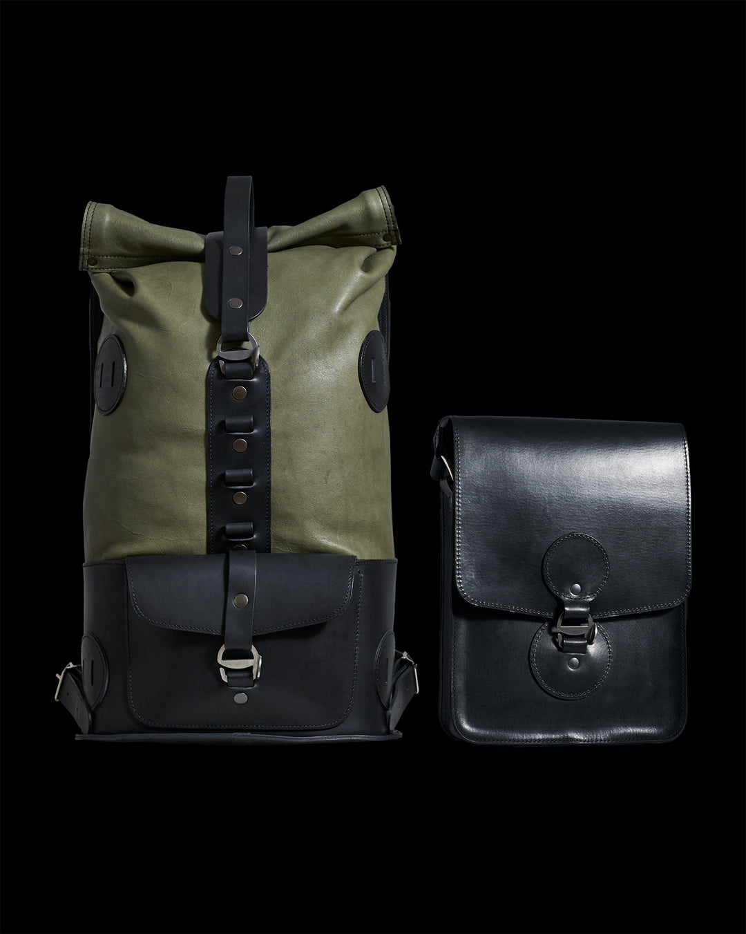 Vorbestellung – S.10 Fold Top – Lederrucksack in Sage &amp; Black 